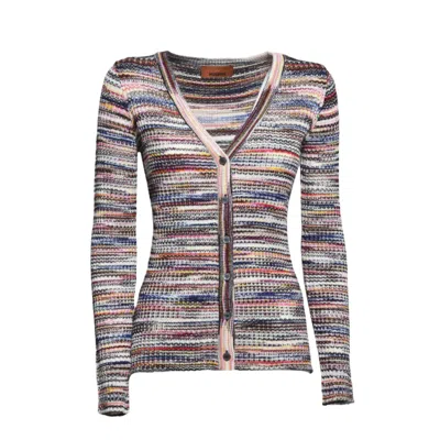 Missoni Multicolor Ribbed Wool And Viscose Flamed Cardigan In Grey