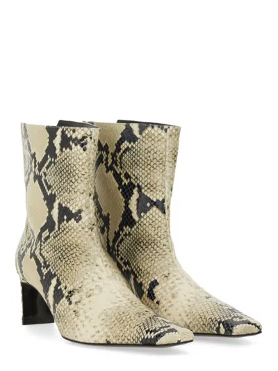 Khaite Ona Ankle Boot Natural Python-embossed Leather In Neutrals