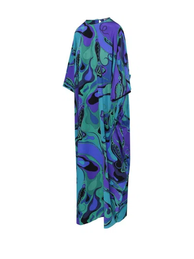 Emilio Pucci Silk Kaftan With Swirling Patterns In Blue