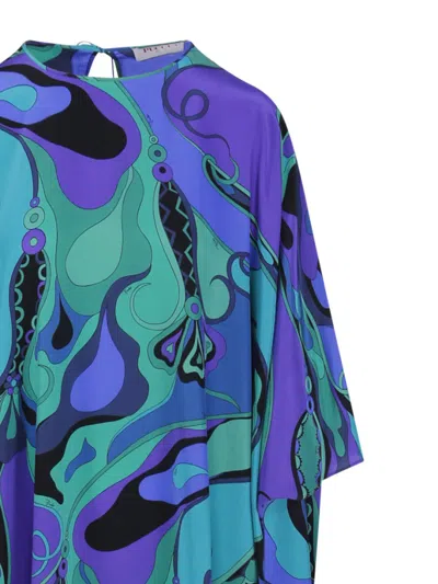 Emilio Pucci Silk Kaftan With Swirling Patterns In Blue