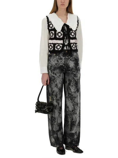 Ganni Women Crochet Knit Vest In Grey
