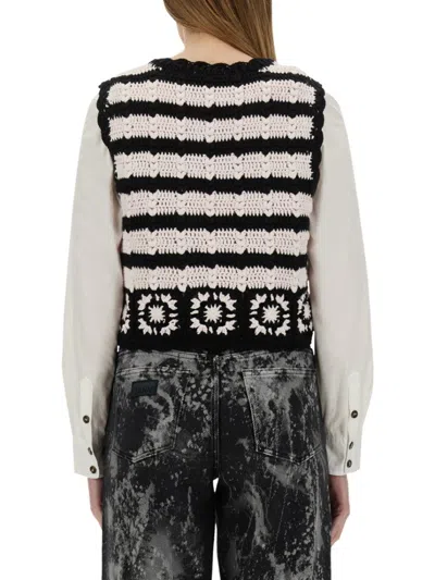 Ganni Women Crochet Knit Vest In Grey
