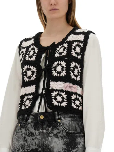 Ganni Women Crochet Knit Vest In Grey
