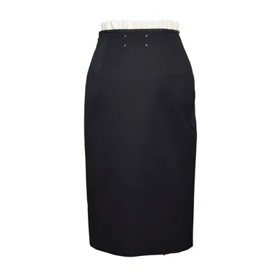 Maison Margiela Black Wool Midi Skirt In Black