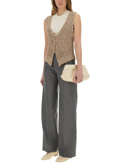 Pt Torino Lola Wide Leg Trousers With Front Pleats In Grey