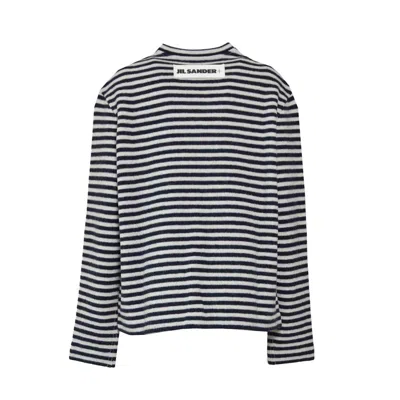 Jil Sander White And Blue Striped Wool Crewneck Sweater In Gray