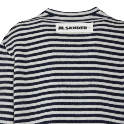 Jil Sander White And Blue Striped Wool Crewneck Sweater In Gray