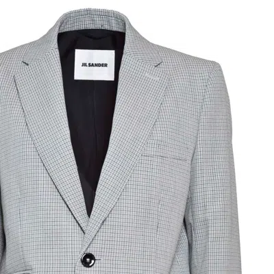Jil Sander Grey Virgin Wool Plaid Tailored Jacket In Grey