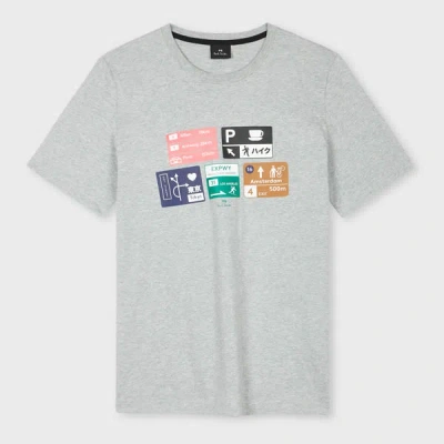 Shop Ps By Paul Smith Grey Marl 'road Signs' Print T-shirt