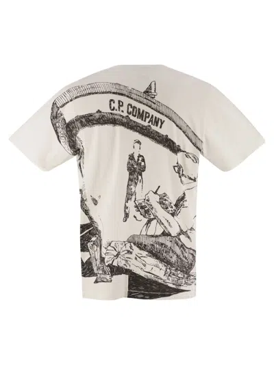 C.p. Company C.p.company Cotton T-shirt With Print On The Back In White