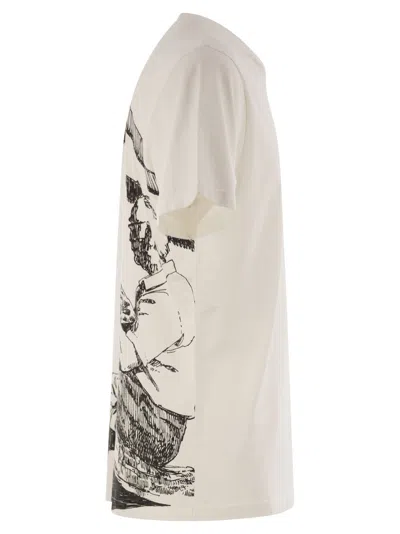 C.p. Company C.p.company Cotton T-shirt With Print On The Back In White