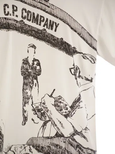 C.p. Company C.p.company Cotton T-shirt With Print On The Back In White