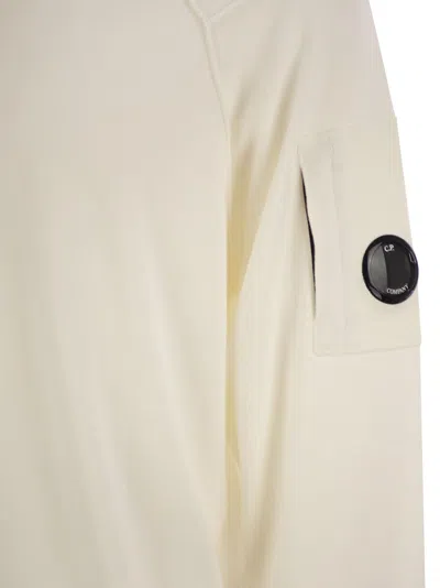C.p. Company 'diagonal Raised' White Sweatshirt With Lens Motif On The Arm