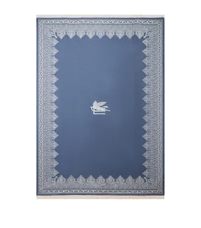 Etro Wool Pervinca Fringed Throw In Blue