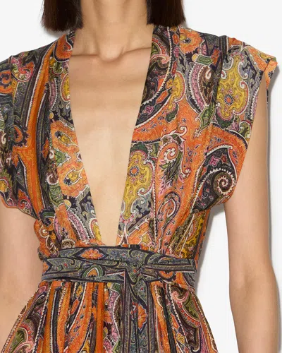 Isabel Marant Melissa Belted Paisley-print Silk Maxi Dress In Orange