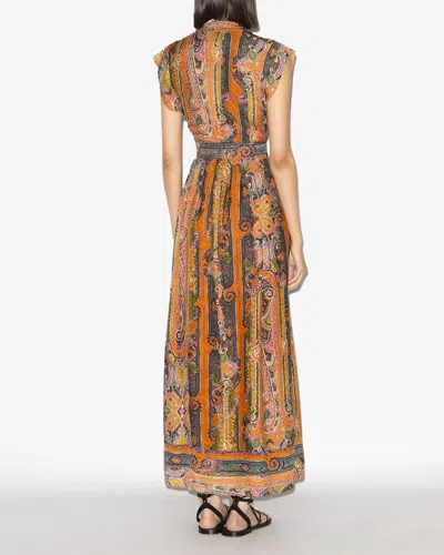 Isabel Marant Melissa Belted Paisley-print Silk Maxi Dress In Orange