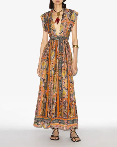 Isabel Marant Melissa Belted Paisley-print Silk Maxi Dress In Orange