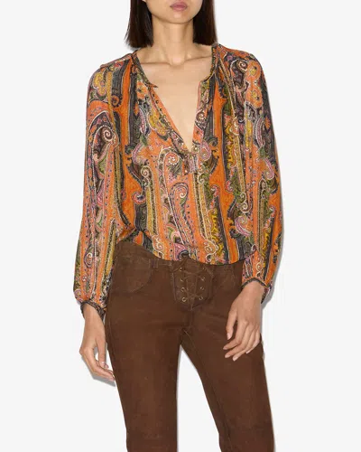 Isabel Marant May Embellished Paisley-print Silk-georgette Blouse In Orange