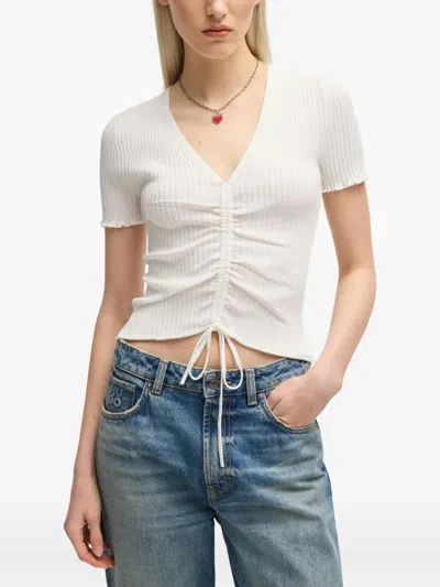 Hugo Boss V-neck Top With Gathered Front In White