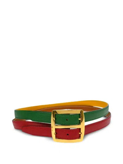 Pre-owned Hermes 1991 Reversible Leather Belt In Green