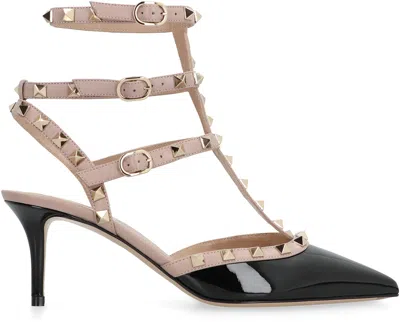 Valentino Garavani Valentino Rockstud Pumps With Gold-tone Studded Strap In Black