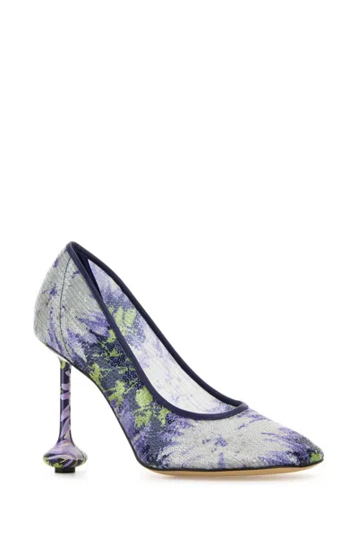Loewe Scarpe Con Tacco Toy In Rete Decorata Donna In Navylilac