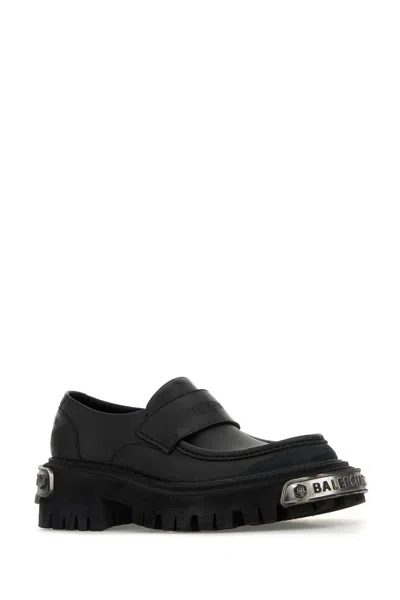 Balenciaga 50mm Tractor Leather Loafers In Black/silver