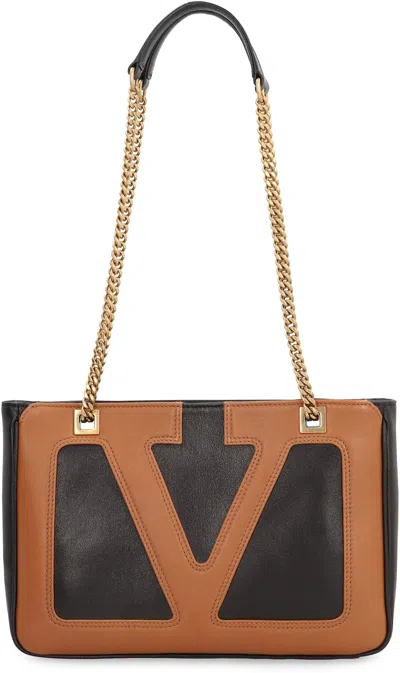 Valentino Viva Superstar Leather Shoulder Bag With Maxi Vlogo Signature On The Front In Black