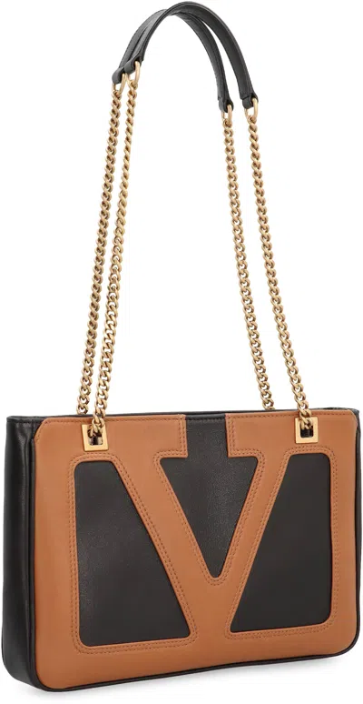 Valentino Viva Superstar Leather Shoulder Bag With Maxi Vlogo Signature On The Front In Black