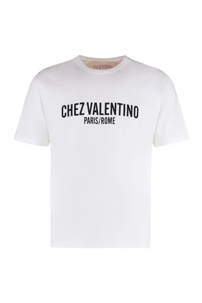 Valentino Cotton Crew Neck T-shirt With Graphic Print In Ivory
