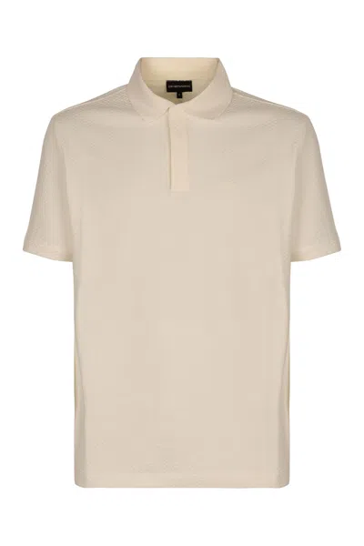 Emporio Armani Logo Cotton Polo Shirt In Panna