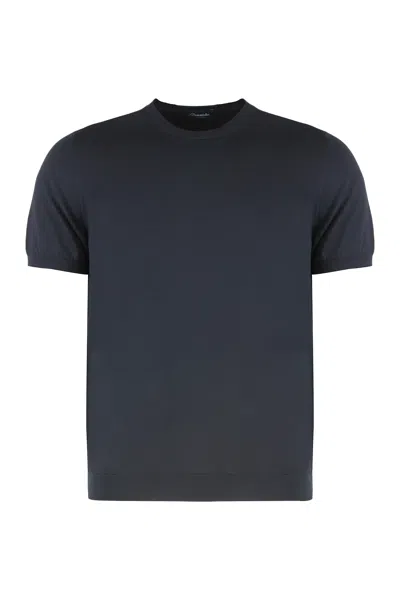 Drumohr Short Sleeve V-neck Polo In Blue