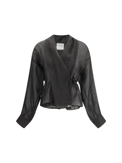 Forte Forte Airy Crossed Shirt With Shawl Lapels In Black