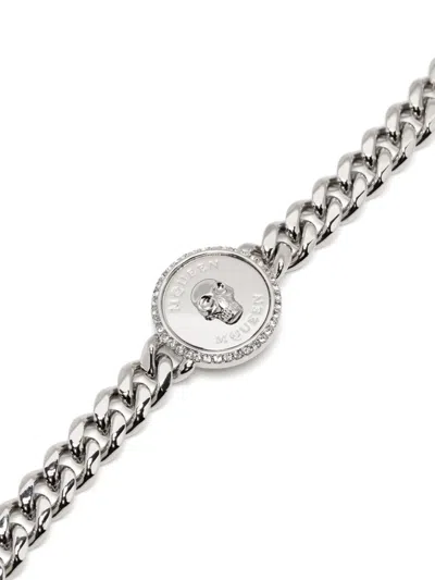 Alexander Mcqueen Mcqueen Skull Plate Pendant Bracelet In Silver