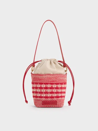 Charles & Keith - Girls' Ida Knitted Gingham Bucket Bag In Gingham Red