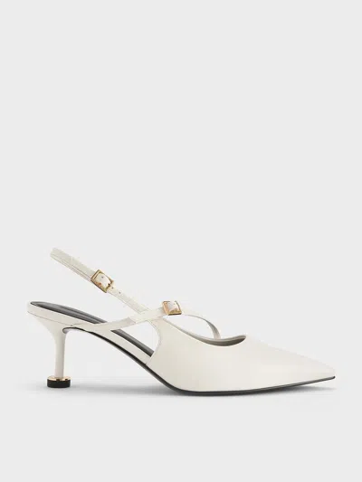 Charles & Keith - Buckled Sculptural-heel Slingback Pumps In White