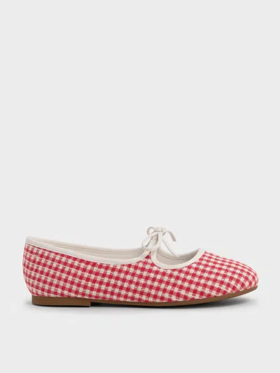 Charles & Keith - Girls' Gingham Bow Ballet Flats In Red