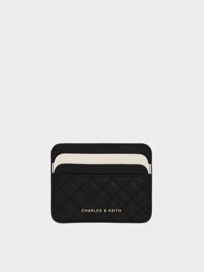 Charles & Keith - Cleo Two-tone Quilted Card Holder In Midnight Black