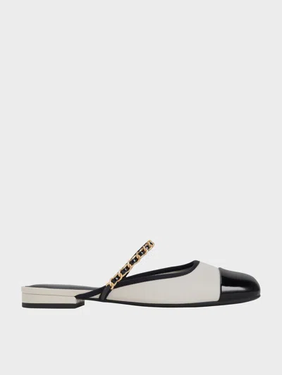 Charles & Keith - Patent Two-tone Chain-strap Mules In White