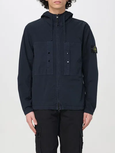 Stone Island Men Navy Blue Stretch Cotton Jacket In Blau