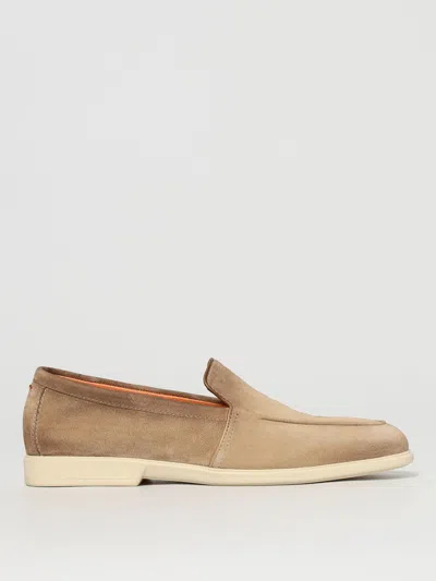 Santoni Suede Flat Loafers In Beige