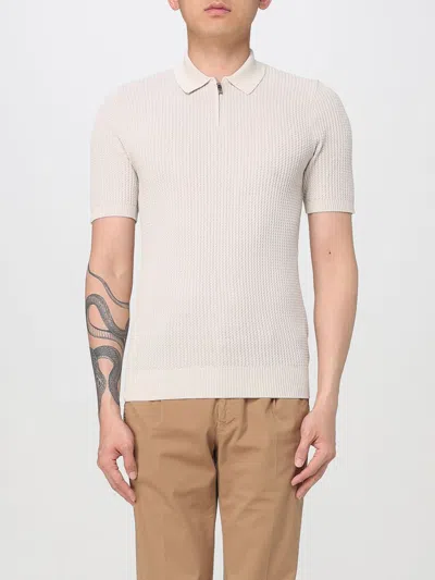 Eleventy Zip Collar Polo Textured Fabric In Sand