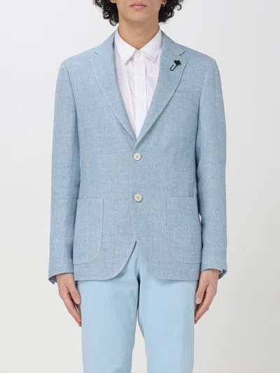 Lardini Single-breasted Jacket In Light Blue Linen And Wool In Blue