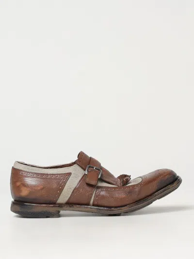 Church's Dark Brown Calfskin And Ecru Linen Canvas Shoes In Haselnuss