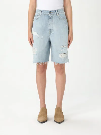 Golden Goose Distressed Denim Bermuda Shorts With Frayed Hem In Denim