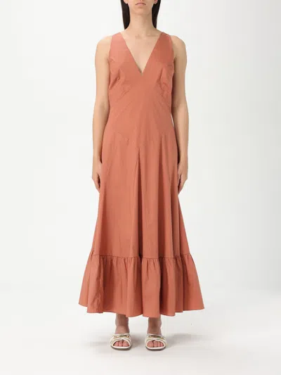 Twinset Brown Cotton Midi Dress In Amber