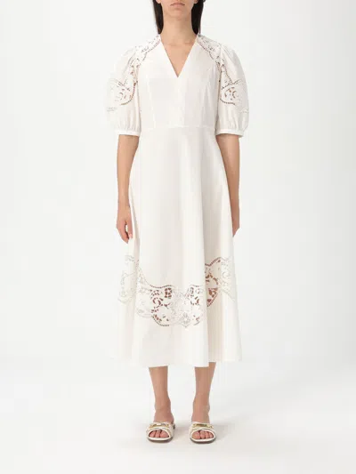 Twinset Lace-detail Puffed-sleeve Dress In Weiss