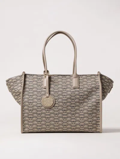 Emporio Armani Medium Shopper Bag With All-over Monogram Print In Beige