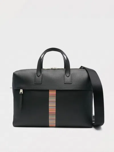 Paul Smith Leather Signature Stripe Briefcase In Black
