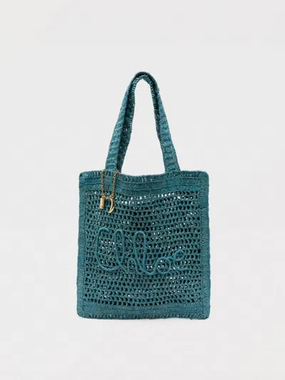 Chloé Cerulean Blue Raffia Estate Banana Shopping Bag In Sea